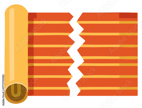 Torn orange and yellow striped fabric scroll, symbol of brokenness or division