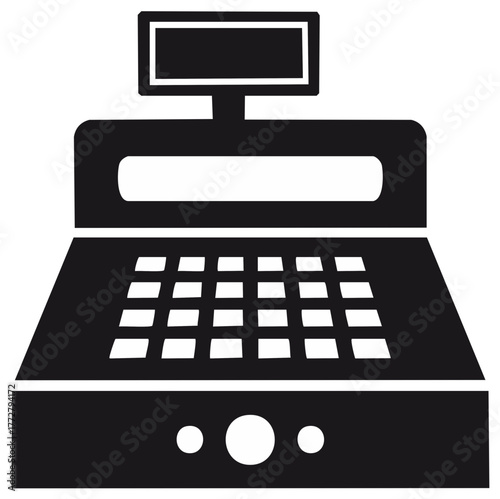 Cash Register Black and White Icon Vector Illustration, Retail Point of Sale System