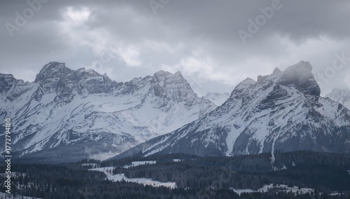 Snow-covered mountains unde...