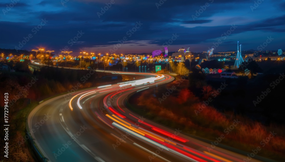 Fototapeta premium Blurred Lights Creating Bokeh Effects on a Roadway