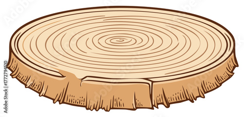 Cartoon Wood Log Slice with Annual Rings Natural Rustic Design Element