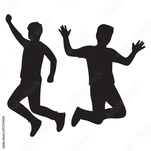 Boys jumping joy Silhouette white background