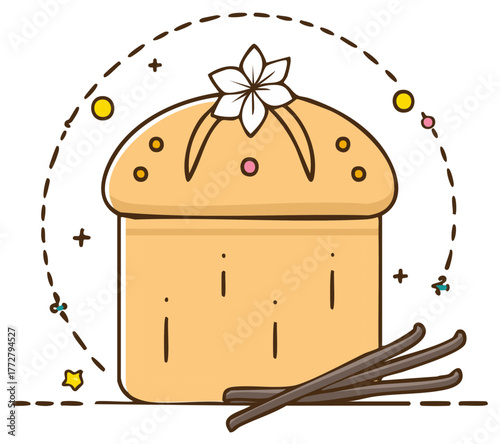 Cute Cartoon Easter Bread Decorated with Flower and Vanilla Beans