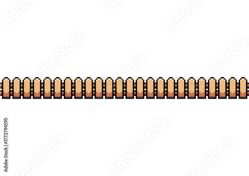 Wooden picket fence with evenly spaced vertical boards, offering a simple and rustic design ideal for gardens, yards, and outdoor boundaries.
