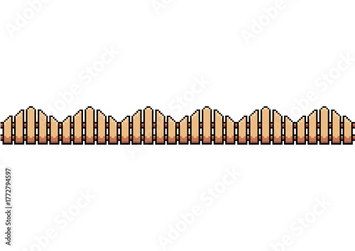Wooden fence with a wave-like pattern design, featuring alternating plank heights, perfect for decorative garden and yard boundaries.
