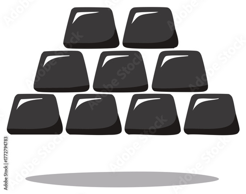 Stack of dark gray metallic abstract geometric shapes in pyramid formation