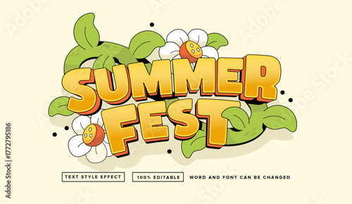 Text effect editable vector graphic of the Summer festival with flower, perfect for movie title, poster title, banner title, etc.	