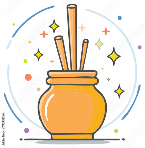 Fragrance Diffuser with Sticks in Orange Ceramic Pot Creates a Relaxing Aromatherapy Atmosphere