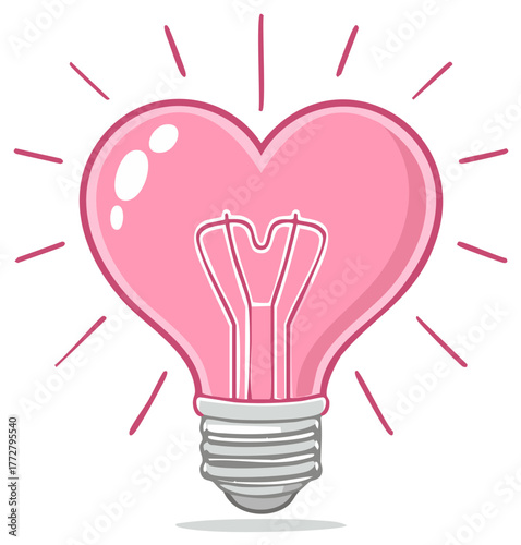 A Glowing Pink Heart Shaped Lightbulb Symbolizing a Brilliant Love Idea and Passionate Inspiration