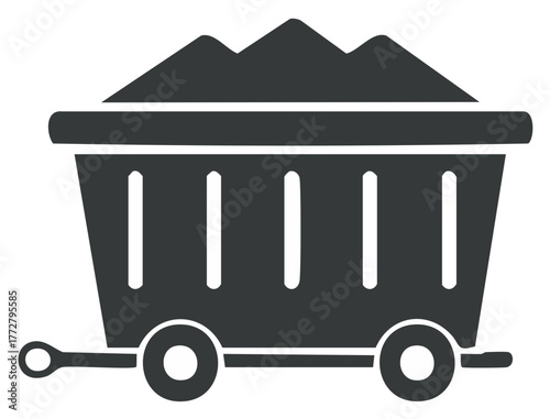 Industrial mine cart full of raw resources simple flat black vector icon