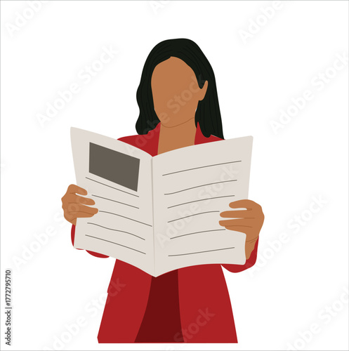 woman reading newspaper. Young woman reading newspaper.

