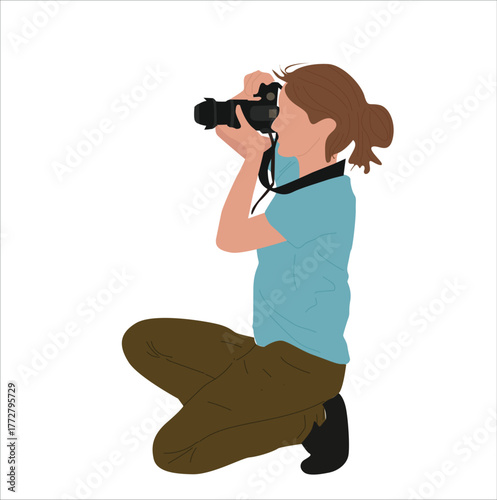 woman using camera.side view of female photographer using dslr camera 