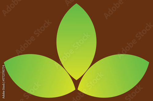 Three Green Gradient Leaves on Brown