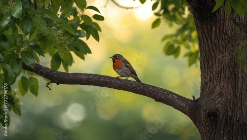 A lone bird perched on a tr...