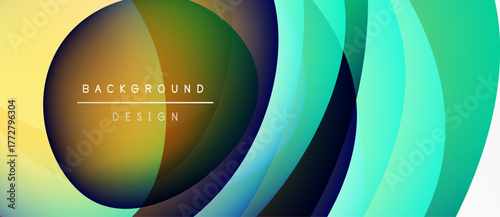 Abstract colorful background. Overlapping circles create dynamic visual effect. Gradient shades blend smoothly, offering modern aesthetic.