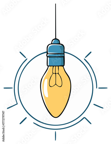 Bright idea light bulb with radiating glow and a circular design elements