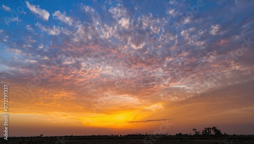 Golden Sunset Sky Landscape...