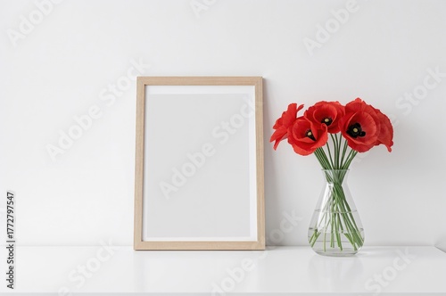 Red poppy flowers in vase b...