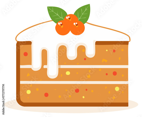 Festive Slice of Layered Cake with White Frosting and Berries for Celebrations and Sweet Treats