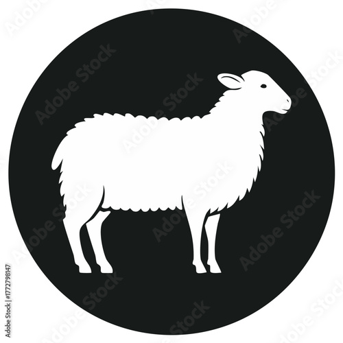 White Sheep Silhouette Inside Black Circle Icon