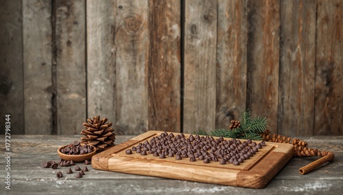 A rustic wooden table displ...
