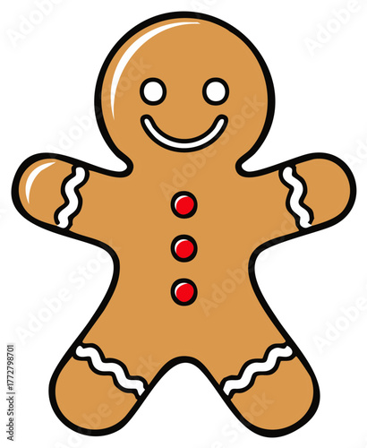 Gingerbread Man Illustration with Button Details and Outline for Christmas Holiday Baking