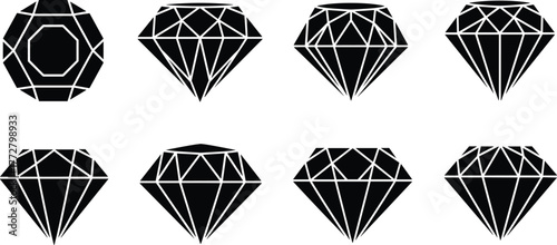 Collection of diamond gemstone silhouettes vector