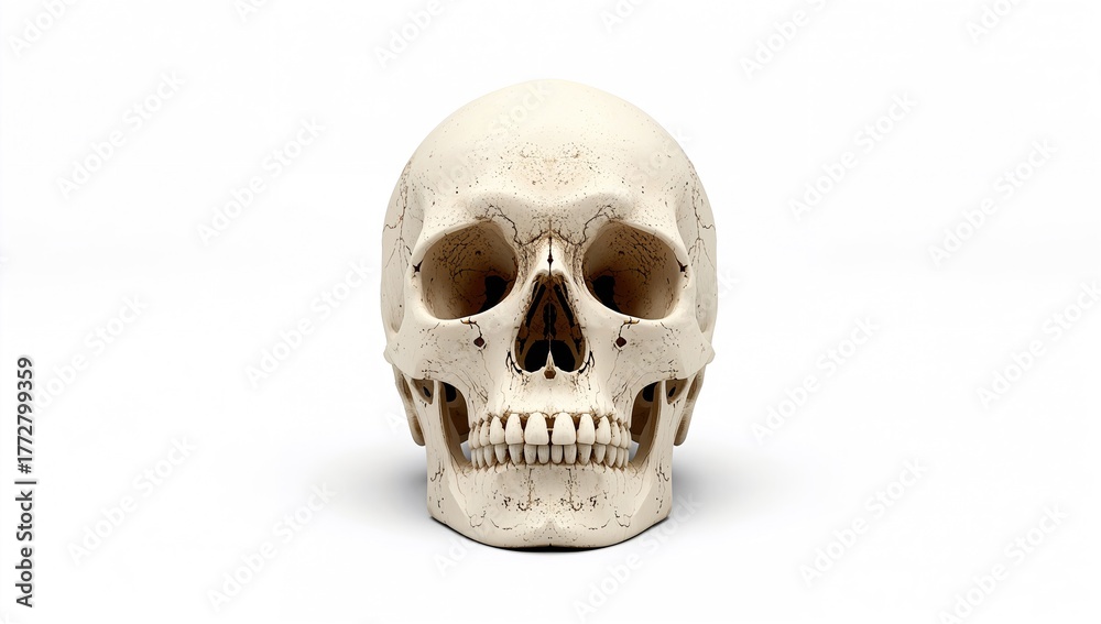 Obraz premium Jawless skull model set on a white backdrop