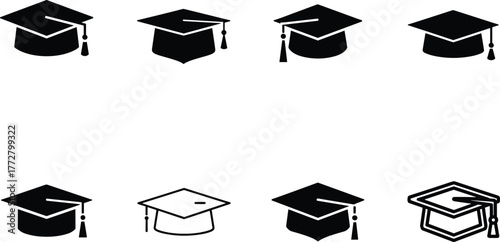 Graduation caps collection academia symbols vector