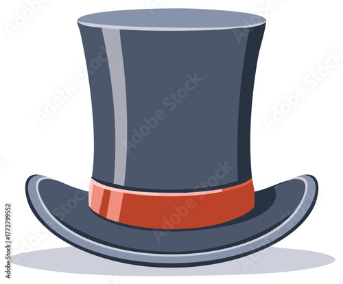 Classic gray top hat with a red ribbon isolated vector illustration