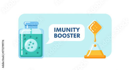 Immunity Booster Illustration Bottle with Potion and Hourglass Concept
