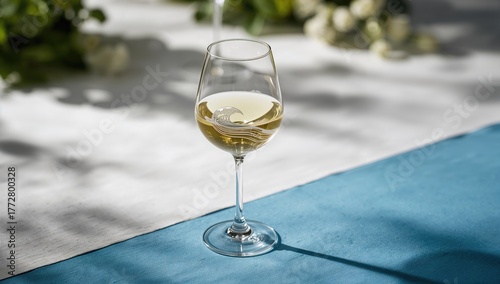 Glass of white wine with wa...
