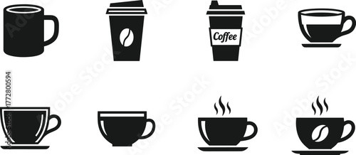 Coffee cup icons set beverage vector