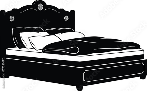 Elegant bed with pillows and duvet vector