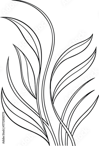 Monochrome Flowing Grass & Seaweed Line Art Vector – Wavy Outline Element for Spa, Wellness, Beauty, and Nature Branding