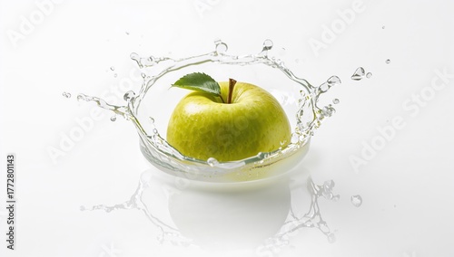 Fresh green apple with wate...