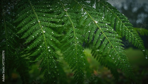 Fresh fern leaves adorned w...