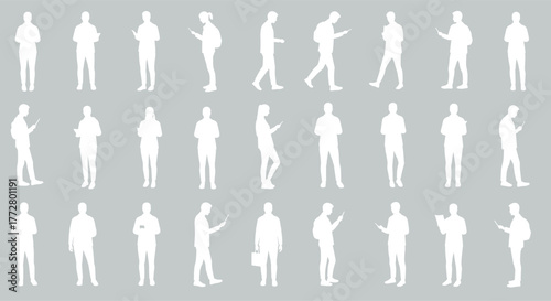 People smartphone silhouette, mobile device vector, walking phone user clipart, digital lifestyle design, modern technology art, gadget usage illustration
