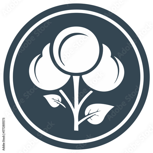 Abstract Cotton Plant Icon in Circle Cotton Bolls Symbol