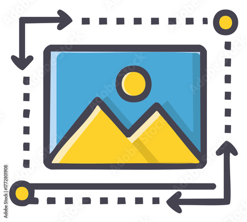 Digital image resizing icon representing picture editing and scaling boundaries