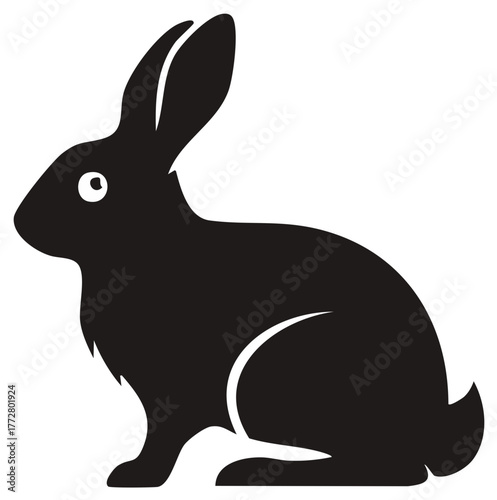 Black Rabbit Silhouette Sitting Down with Long Ears and White Eye Icon