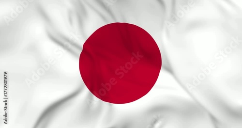 Two flying airplanes and waving flag of Japan in background. 3d loopable animation in 4k resolution video.