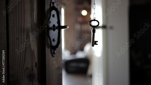 Opening Wooden Door with Antique Key into Rustic Room