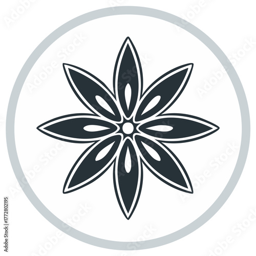 Eight Point Star Anise Symbol Flat Design, Spices and Flavors Icon on Circular Frame