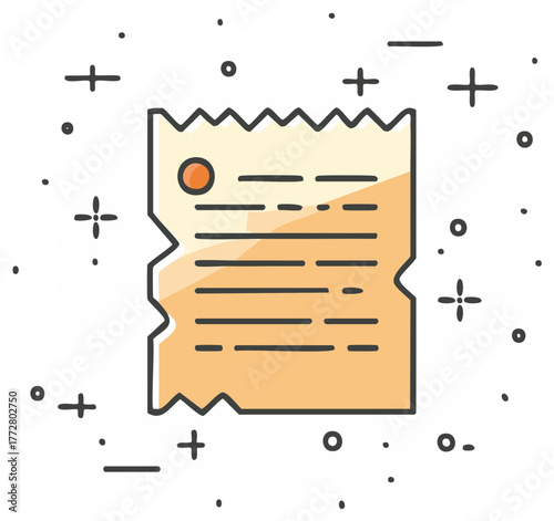 Cartoon Style Receipt Illustration in Orange Tones with Abstract Elements