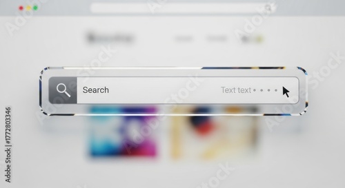 Sleek Transparent Search Bar with Cursor on Modern Digital Interface, Reflecting Blurred Abstract Colors