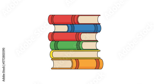Stacked multicolored books illustration for educational content and library collections