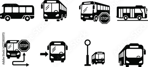Collection of bus transportation icons vector