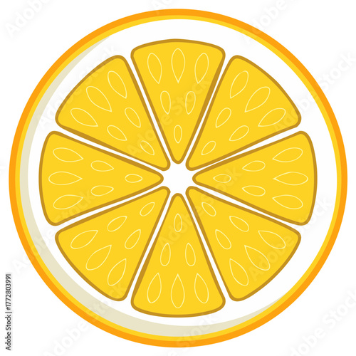 Bright Yellow Citrus Fruit Slice Graphic with Orange Peel Outline