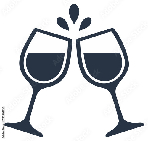 Two wine glasses clinking in a toast, a simple vector icon for celebration.